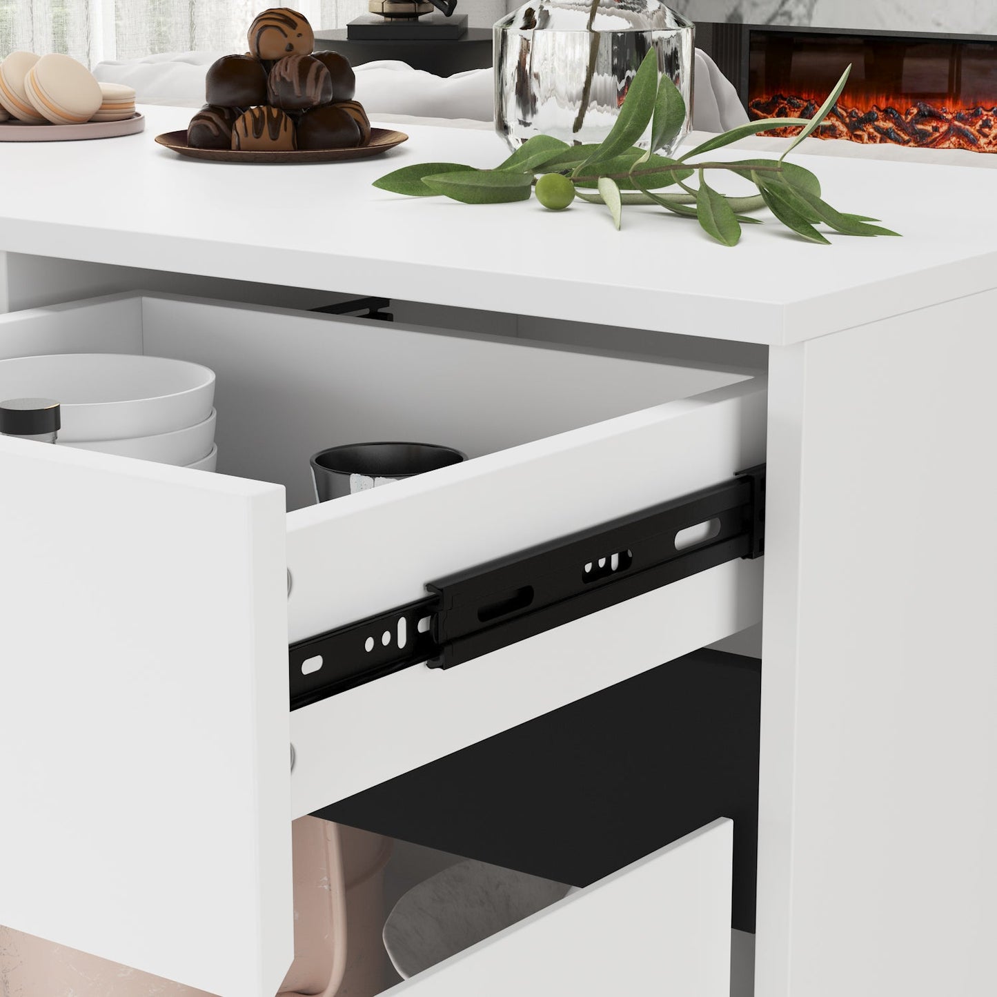 Buffet moderne à 4 portes et 4 tiroirs, meuble de rangement pour cuisine