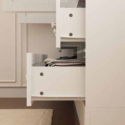 Armoire-penderie blanche élégante de 63 pouces de large avec miroir, 4 portes et 6 tiroirs