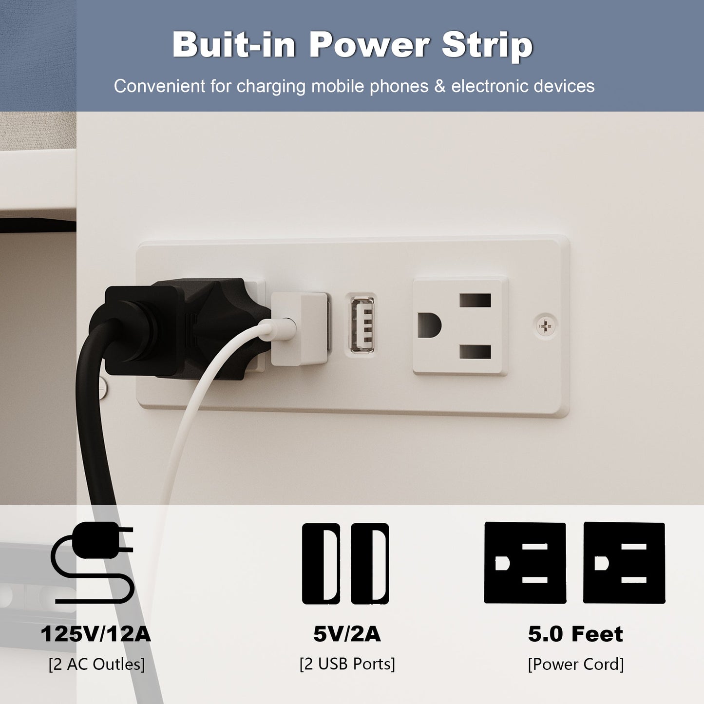 Lit pliant Detravious avec prises électriques