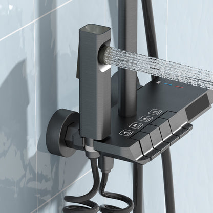 Système de douche complet avec écran LED, douchette à main, bec cascade et pistolet de douche