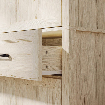 Meuble de rangement modulaire élégant : design épuré et combinaison de compartiments ouverts et fermés.