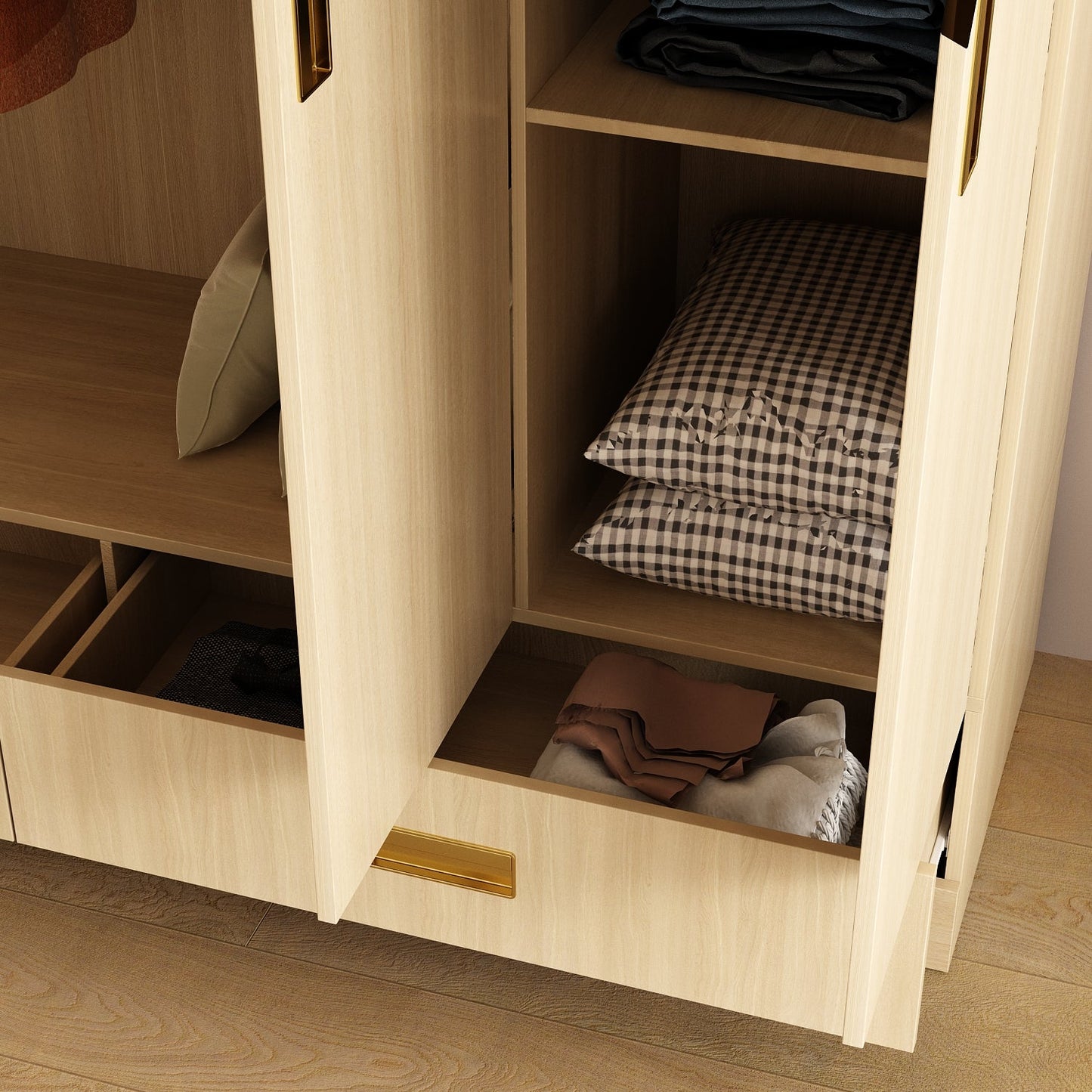 Armoire-penderie avec tringle, 2 tiroirs et étagères