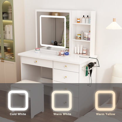 Coiffeuse avec miroir lumineux et prise électrique 