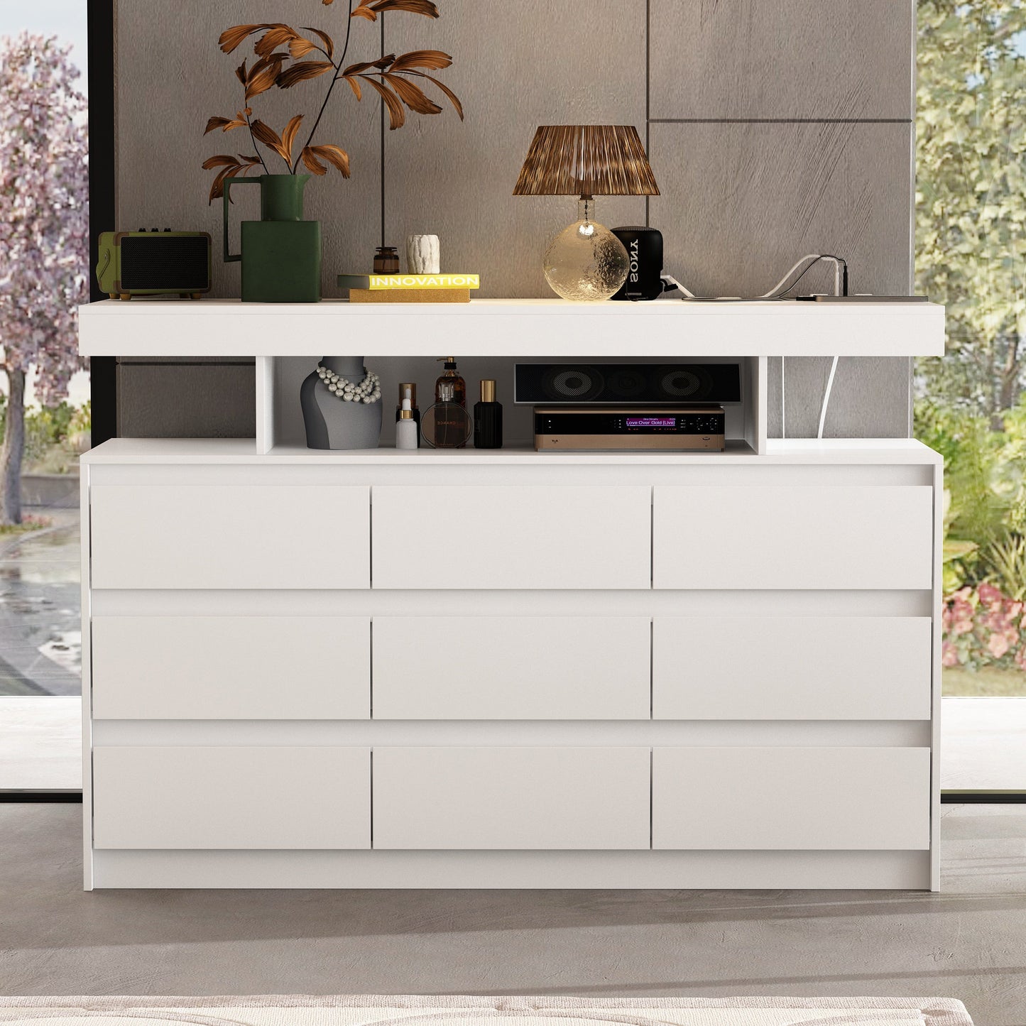 Commode à 9 tiroirs avec éclairage LED