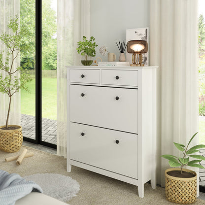 Meuble à chaussures en bois à 2 niveaux avec 2 tiroirs, idéal pour l'entrée