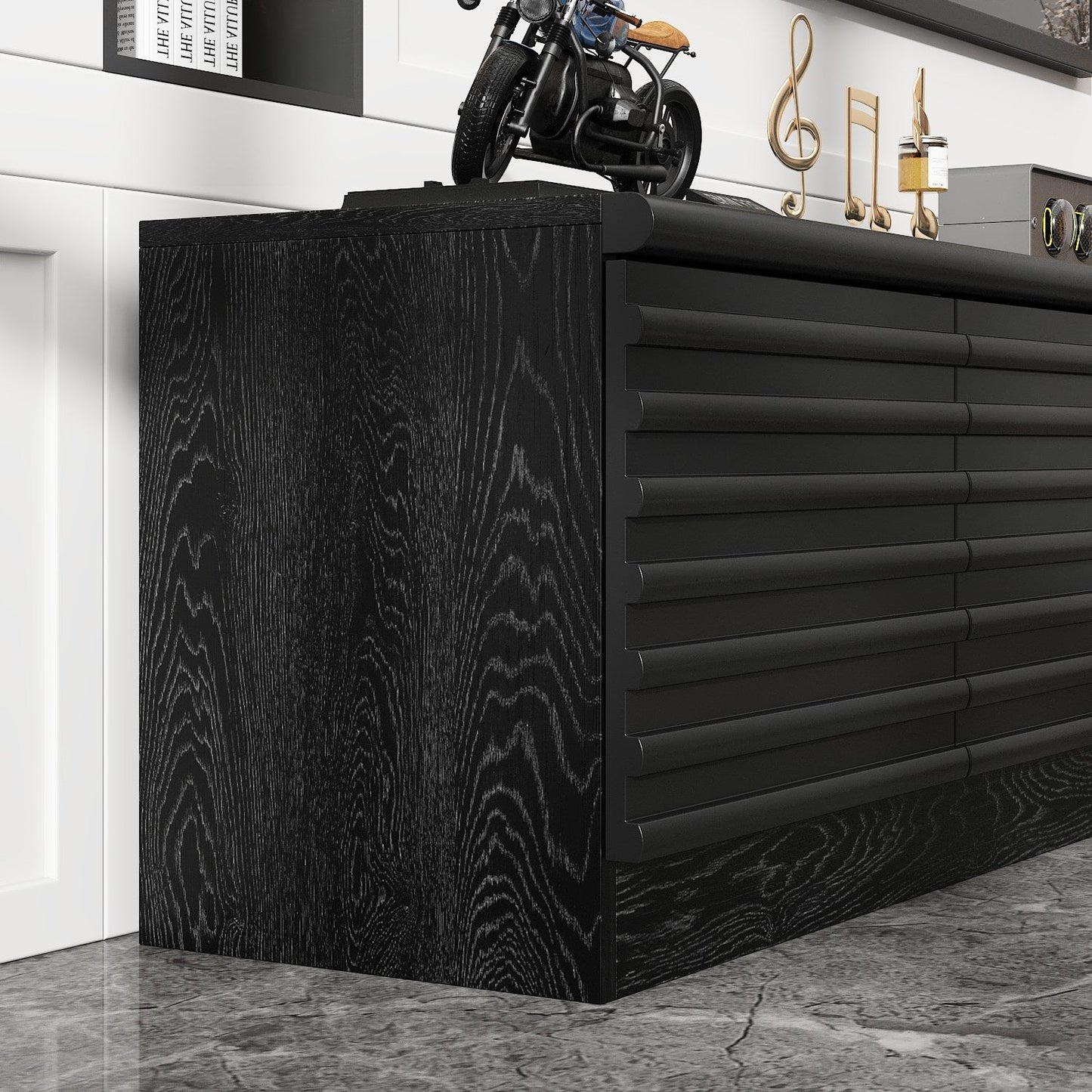 Meuble TV/console multimédia à 3 tiroirs et 2 placards, 78,5 po de largeur