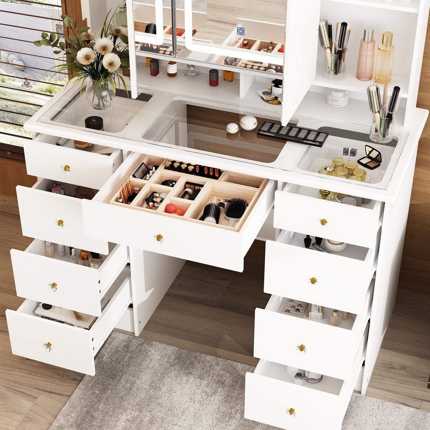 Coiffeuse avec miroir et lampe