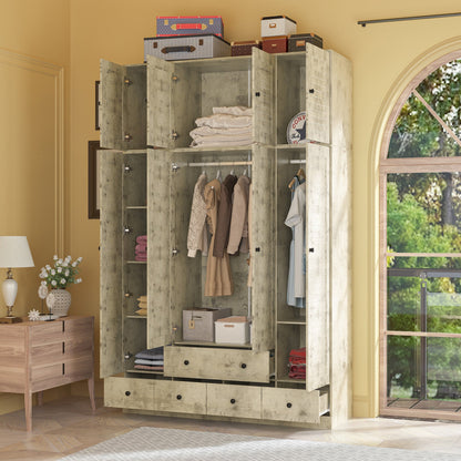 Grande armoire-penderie pour chambre à coucher, meuble de rangement à 4 portes et 5 tiroirs