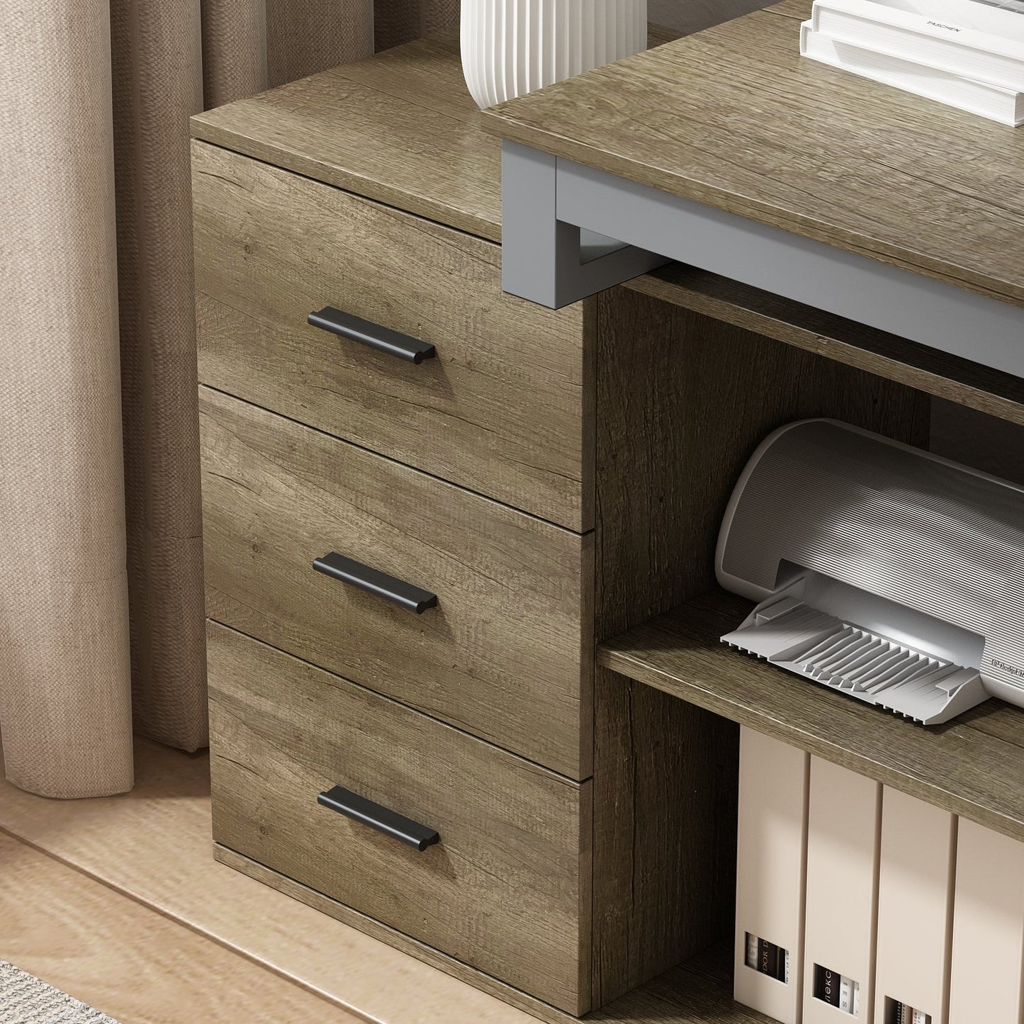 Bureau d'angle en L de 55 pouces avec étagères et tiroirs 