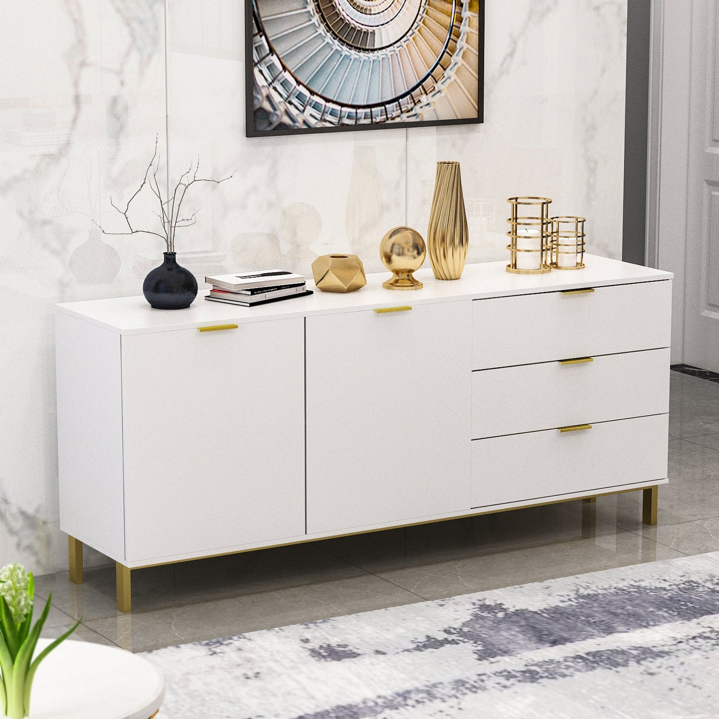 Buffet-bar à 3 tiroirs et 2 portes, meuble de rangement, crédence, coin café 