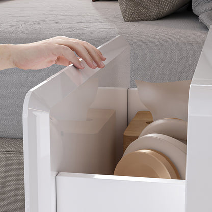 Table de chevet laquée brillante avec éclairage LED et 2 tiroirs