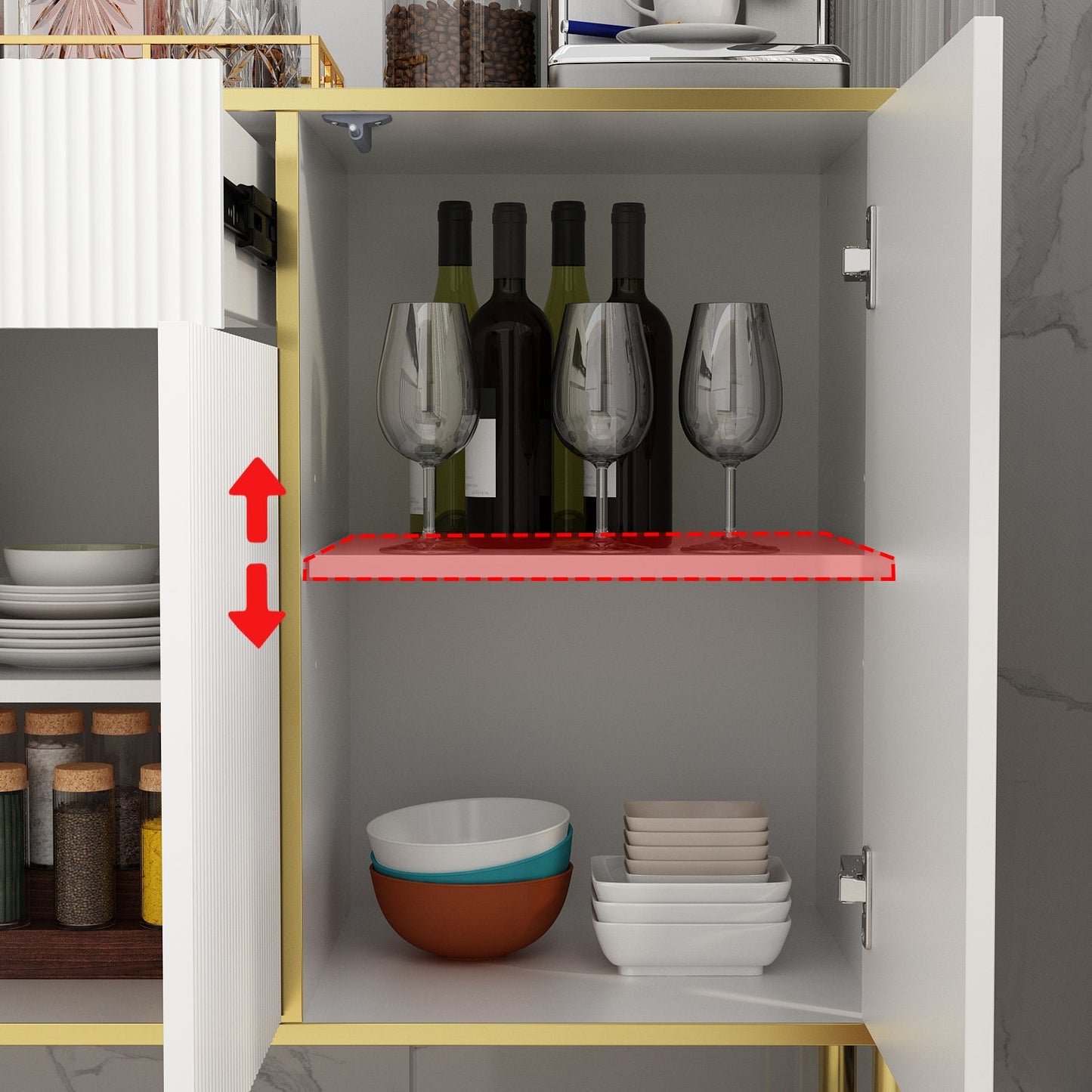 Buffet large noir avec tiroir et portes escamotables