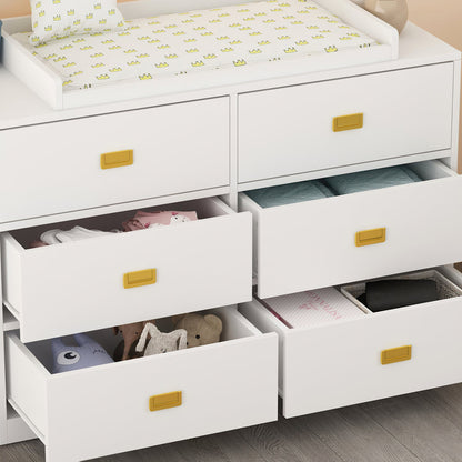 Commode à langer pour chambre d'enfant, buffet non toxique, finition blanche, 6 tiroirs