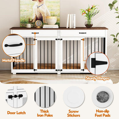 Grande cage en bois pour chien avec 2 tiroirs et séparateurs