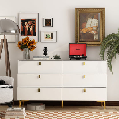 Buffet/commode à 6 tiroirs avec pieds en métal pour le rangement à domicile