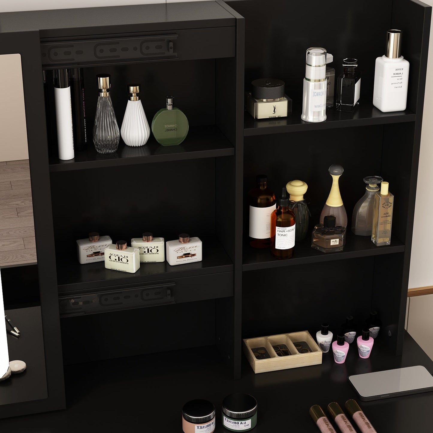 Coiffeuse avec miroir lumineux et prise électrique 