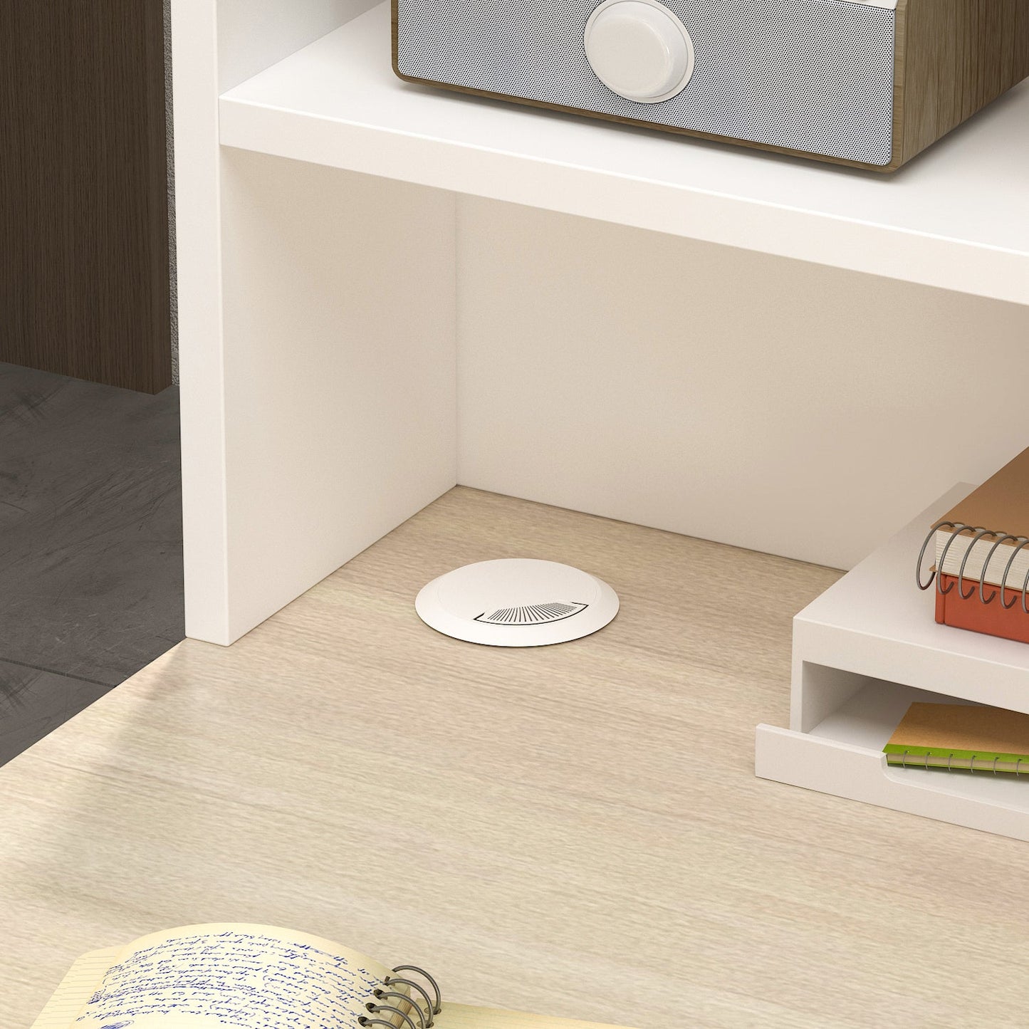 Bureau d'accueil avec comptoir et armoires de classement pour la caisse et la vente au détail 