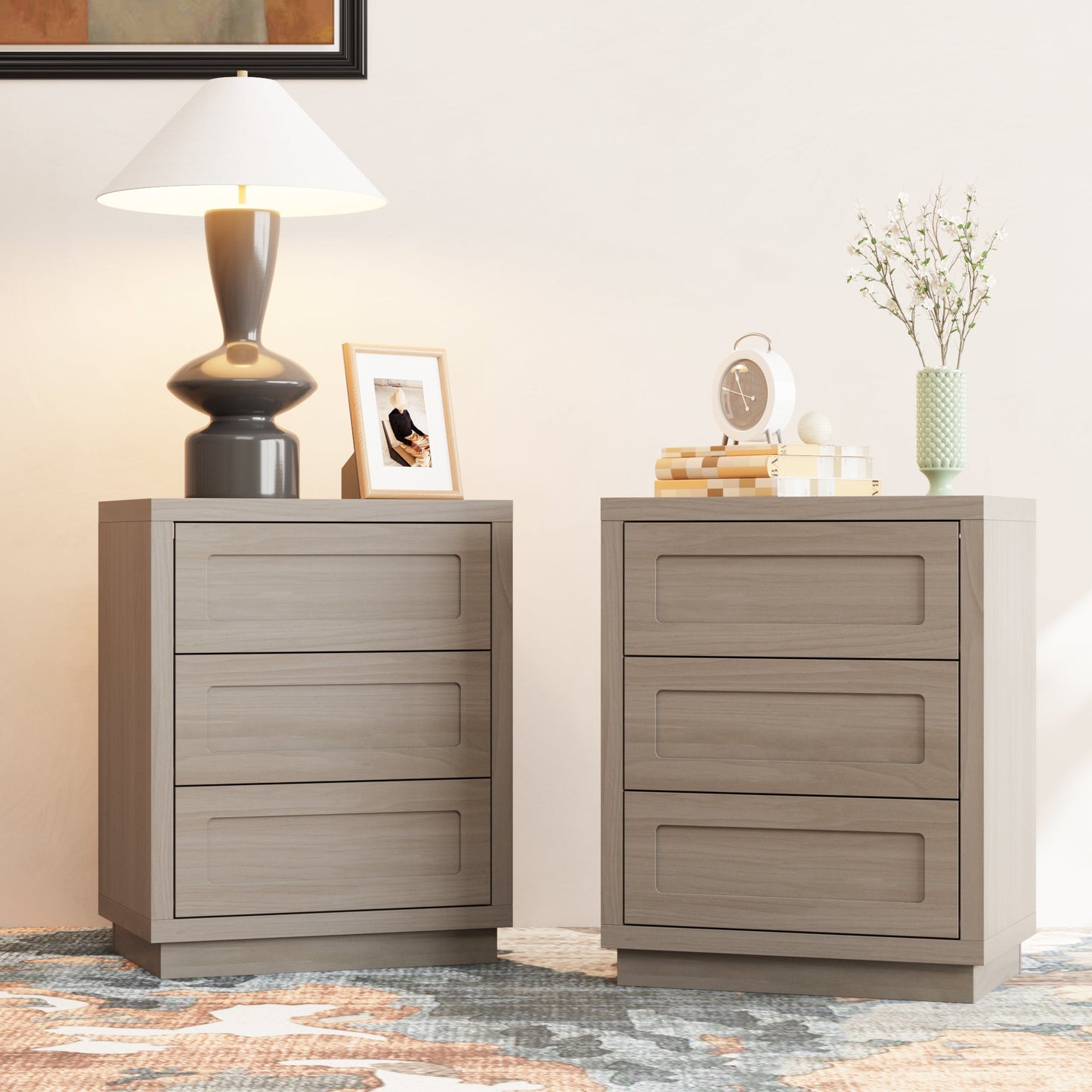 Table de chevet à 3 tiroirs au design rustique