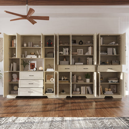 Meuble de rangement modulaire élégant : design épuré et combinaison de compartiments ouverts et fermés.