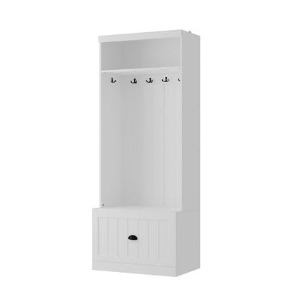 Meuble d'entrée avec étagère, rangement à chaussures et armoire à manteaux.