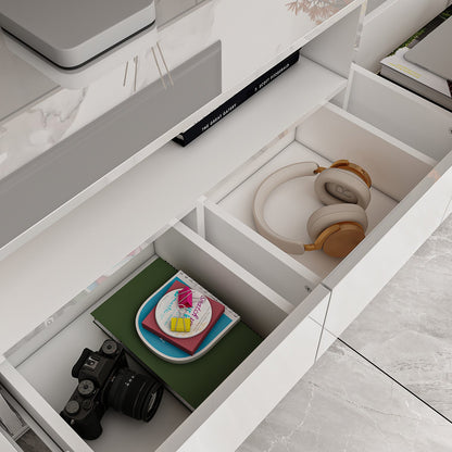 Meuble TV LED, console, centre multimédia, finition brillante