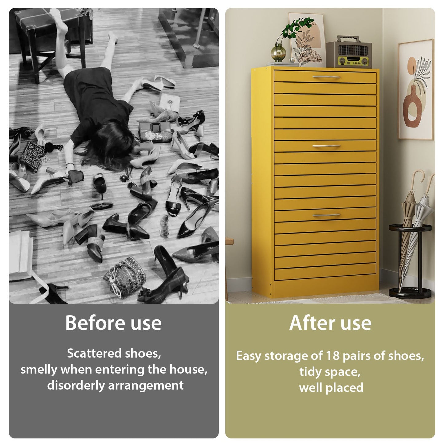 Meuble à chaussures de style campagnard avec 3 portes rabattables, organisateur de chaussures pour entrée/couloir