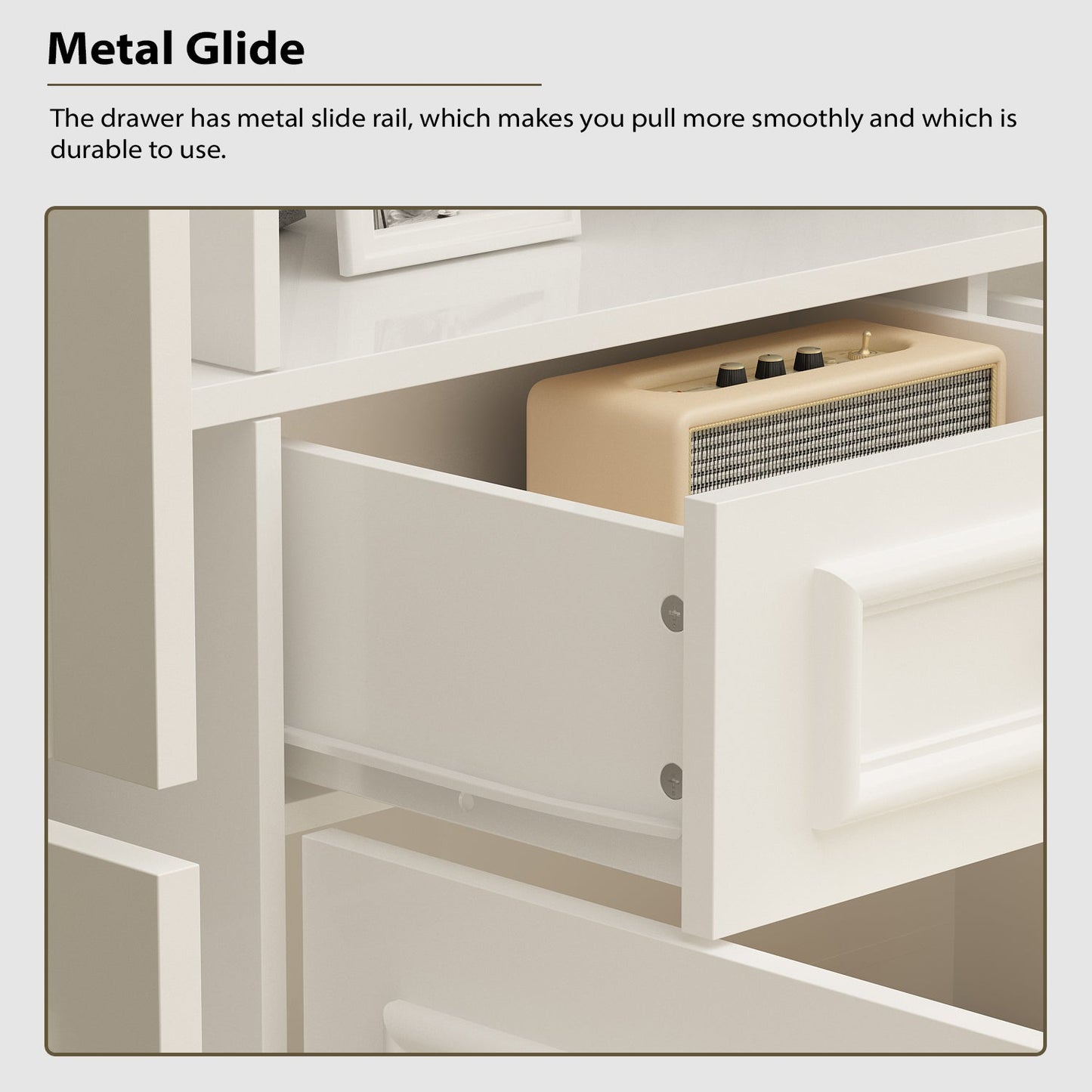 Vitrine d'angle avec étagère de rangement et bibliothèque, combinant 4 portes vitrées et 2 tiroirs