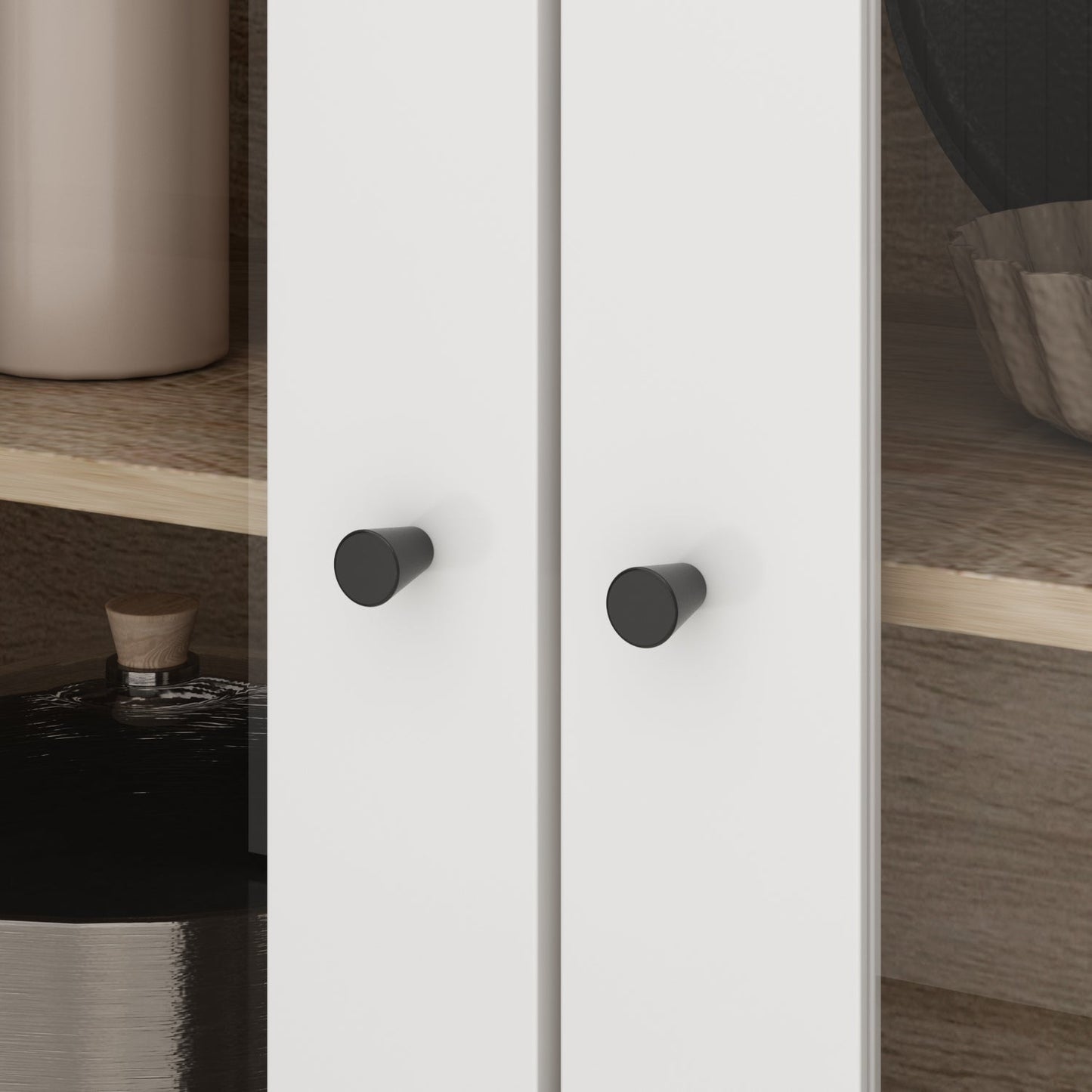 Grand placard de rangement de cuisine 63W avec étagère supérieure, 4 portes, 4 tiroirs et étagère pour micro-ondes 