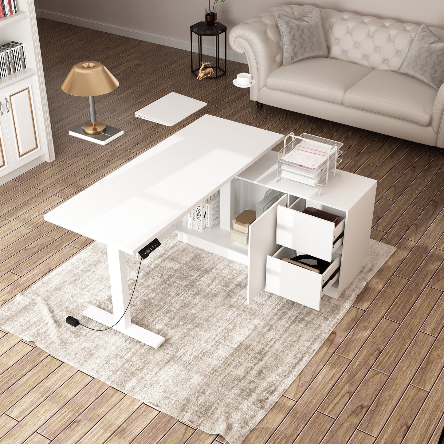 Bureau assis-debout à hauteur réglable avec système de levage électrique, bureau de 54 pouces avec mémoires de position