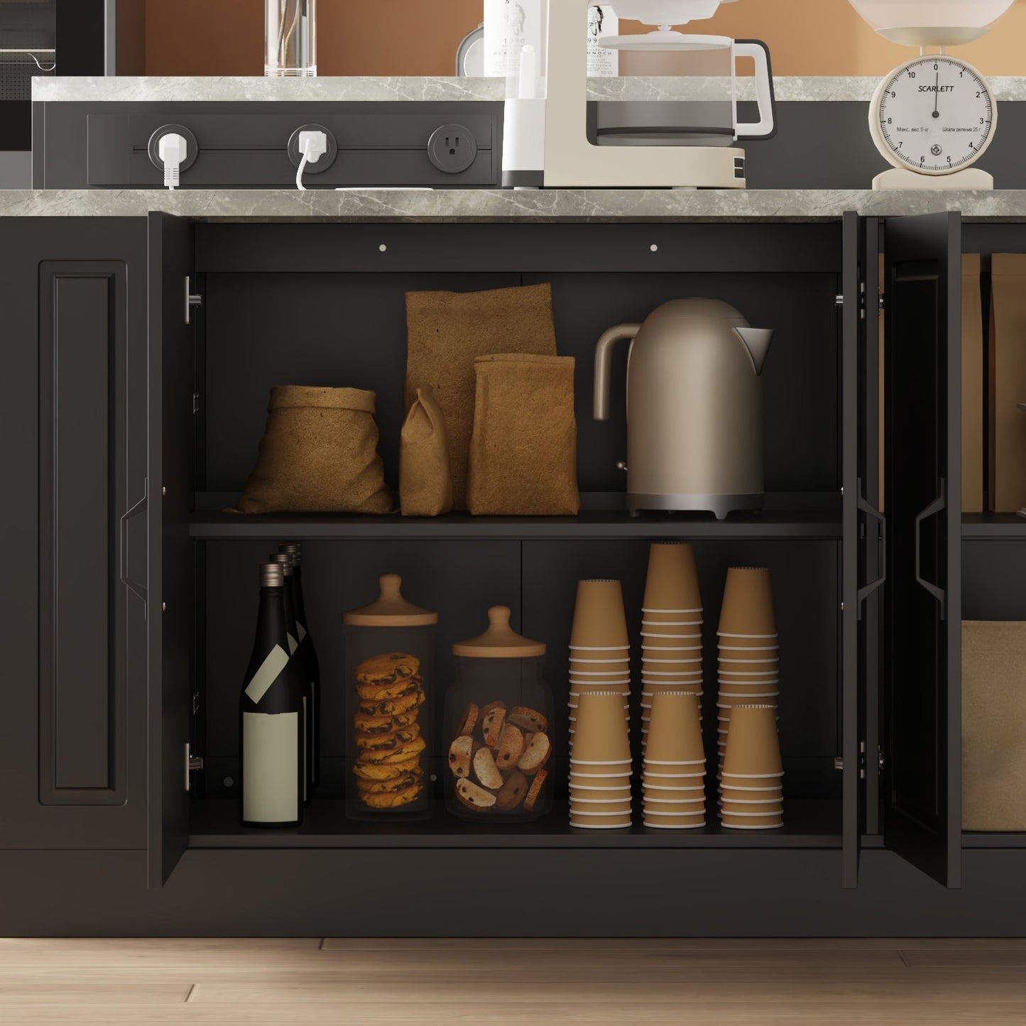 Îlot de cuisine avec plateau en bois massif et composite