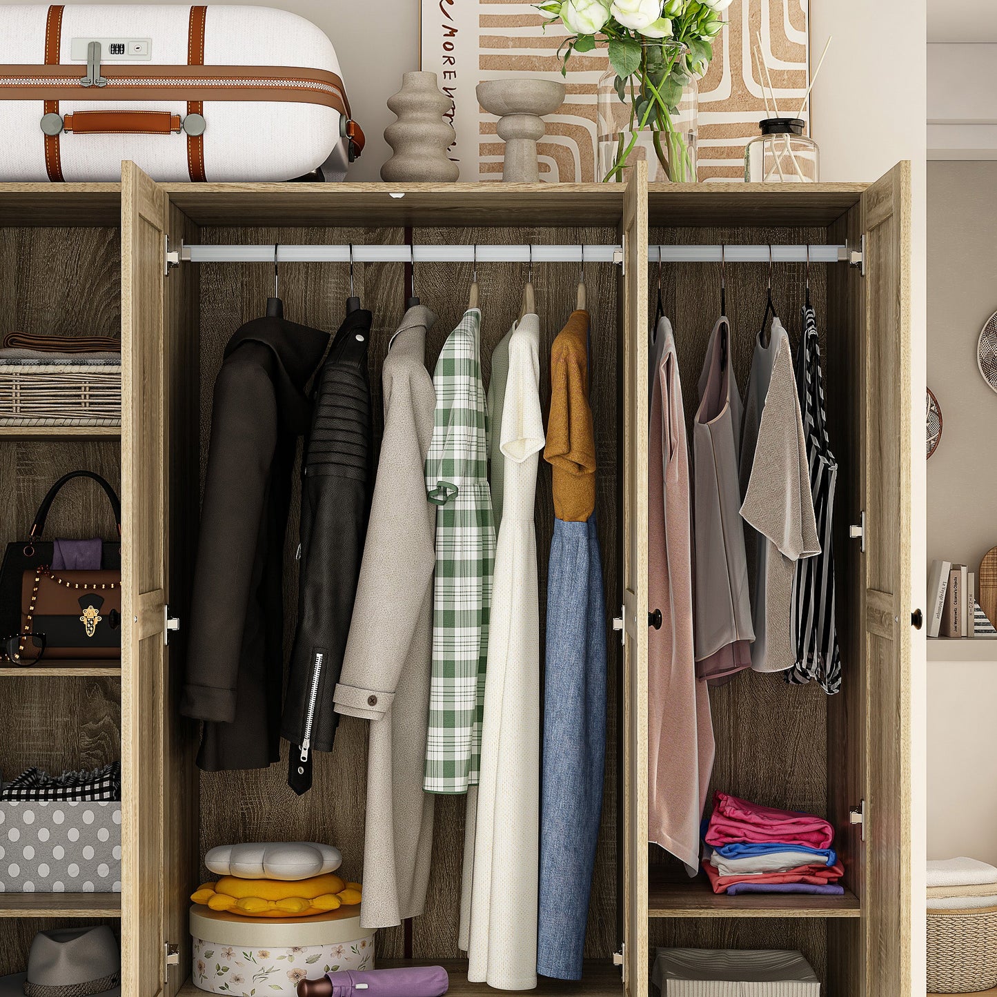 Armoire de style rustique avec 4 portes tressées en vigne