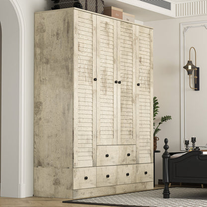 Grande armoire-penderie pour chambre à coucher, meuble de rangement à 4 portes et 5 tiroirs