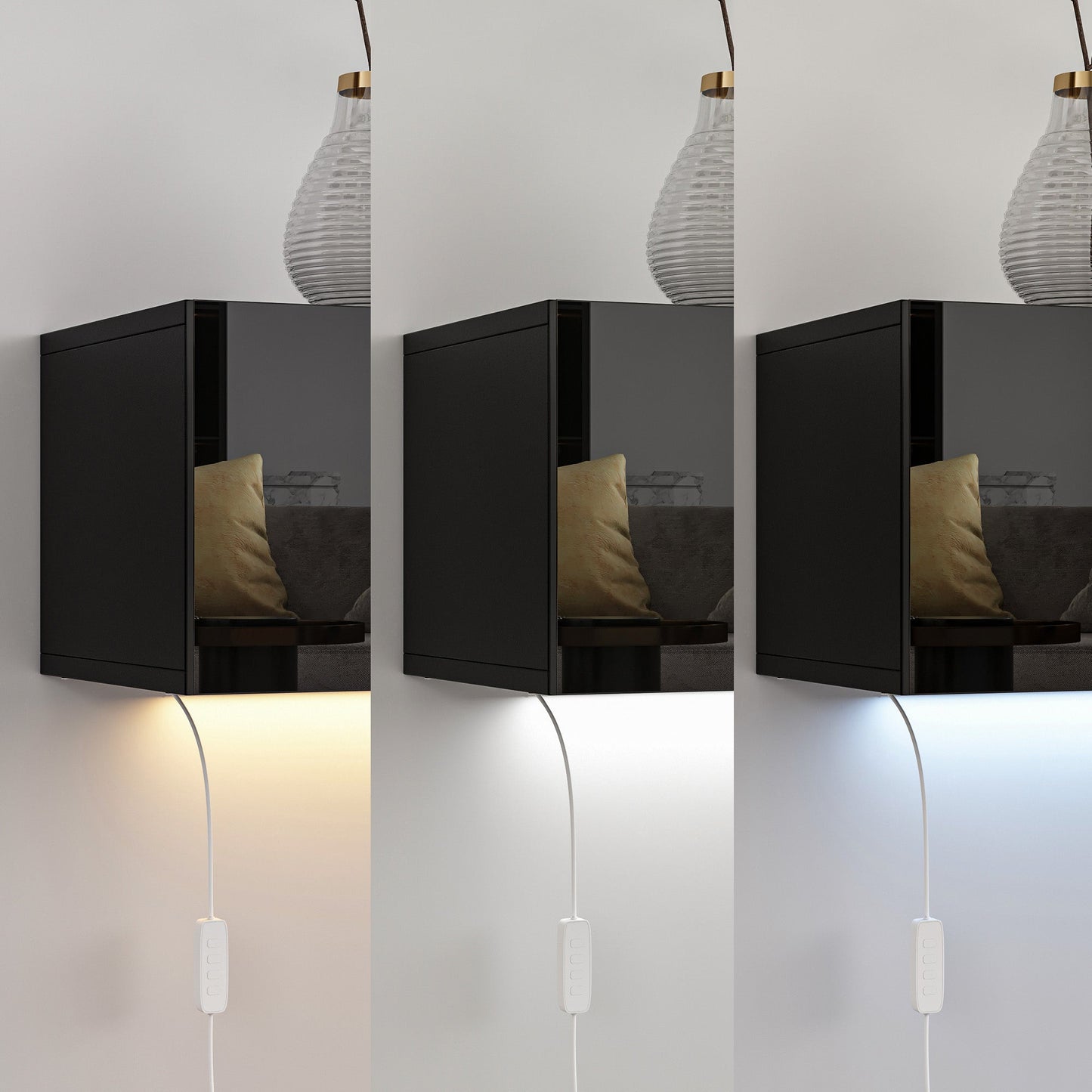 Meuble TV 2 pièces laqué brillant avec éclairage