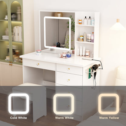 Coiffeuse avec miroir lumineux et prise électrique 