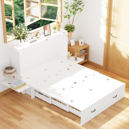 Lit escamotable pliable avec tables de chevet et finition blanche