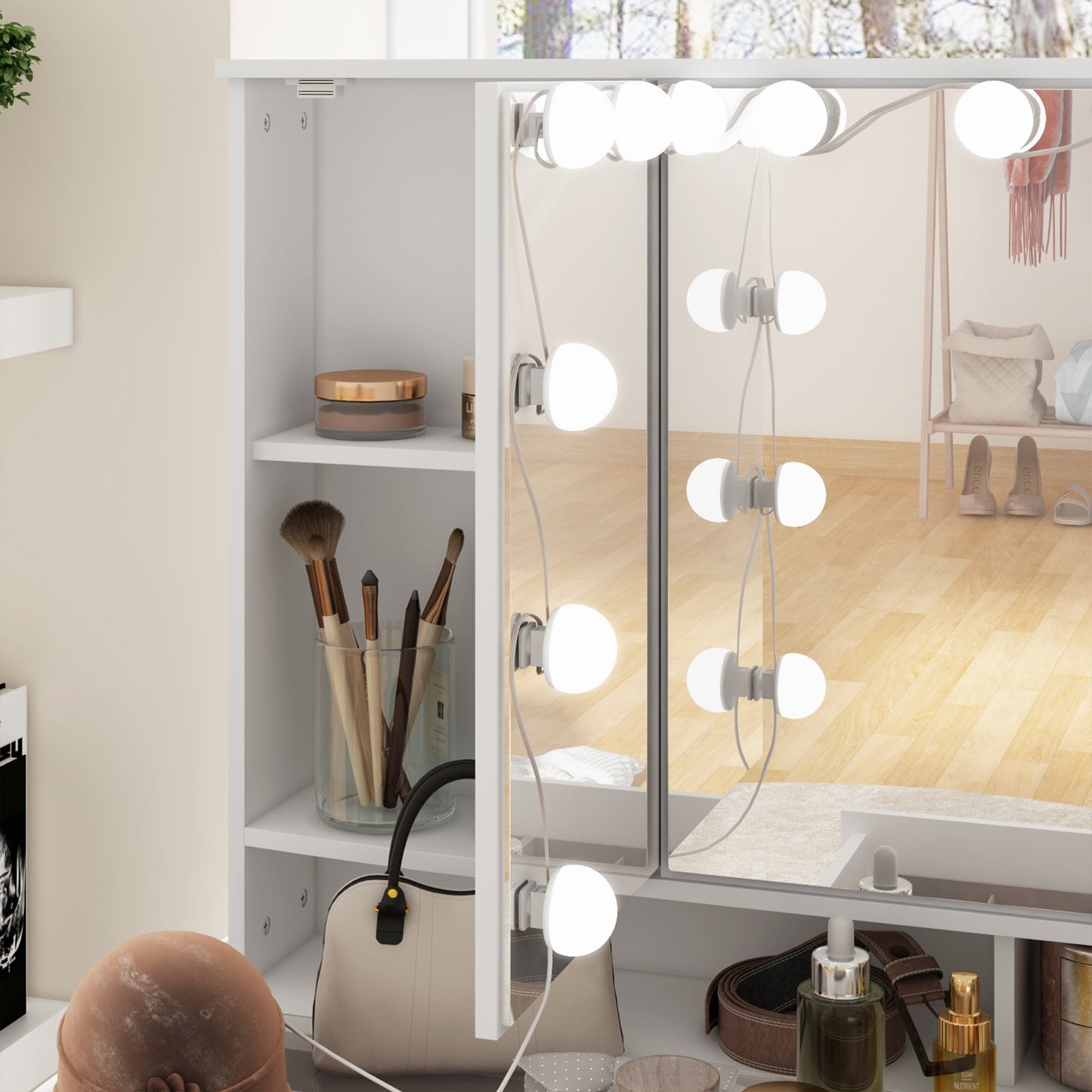 Coiffeuse avec miroir et lampe