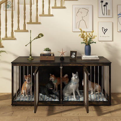 Cage pour animaux de compagnie à double porte de grande taille avec structure renforcée en acier