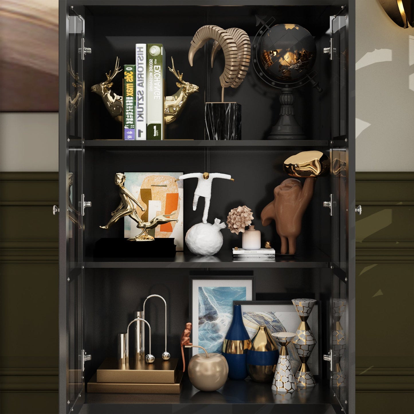 Buffet/meuble de rangement avec étagère à 3 niveaux et portes en acrylique