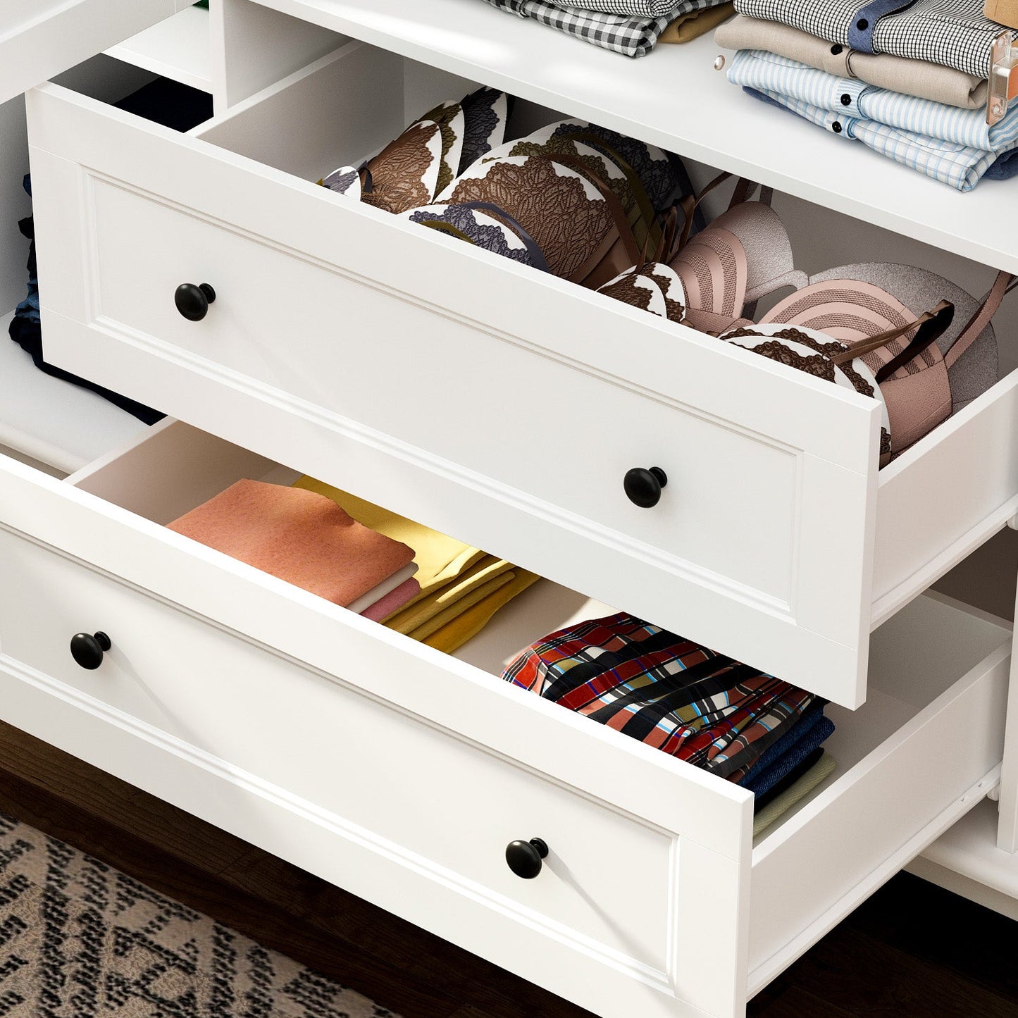 Armoire-penderie avec étagères et tiroirs de rangement, finition blanche, pour chambre à coucher