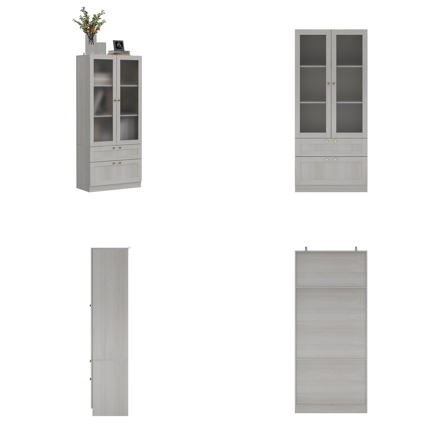 Bibliothèque modulaire à 4 tiroirs avec portes en verre dépoli, 71 po H x 126 po L