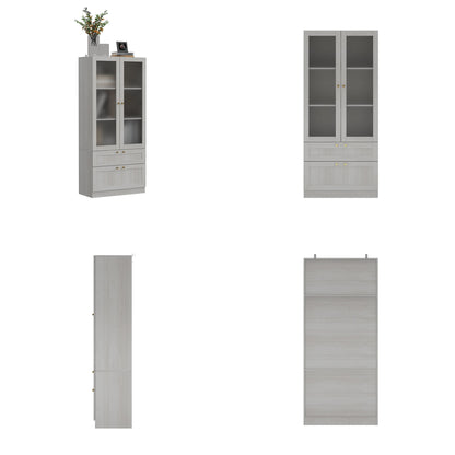 Bibliothèque modulaire à 4 tiroirs avec portes en verre dépoli, 71 po H x 126 po L