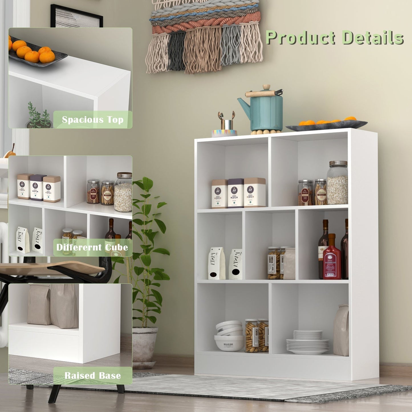 Meuble d'entrée, bibliothèque large pour enfants avec plusieurs compartiments et étagère à 3 niveaux 