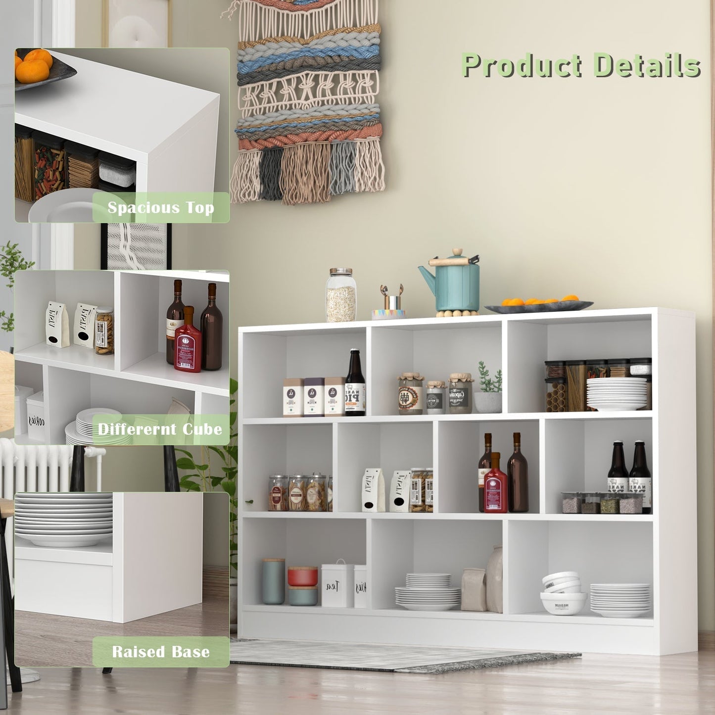 Meuble d'entrée, bibliothèque large pour enfants avec plusieurs compartiments et étagère à 3 niveaux 