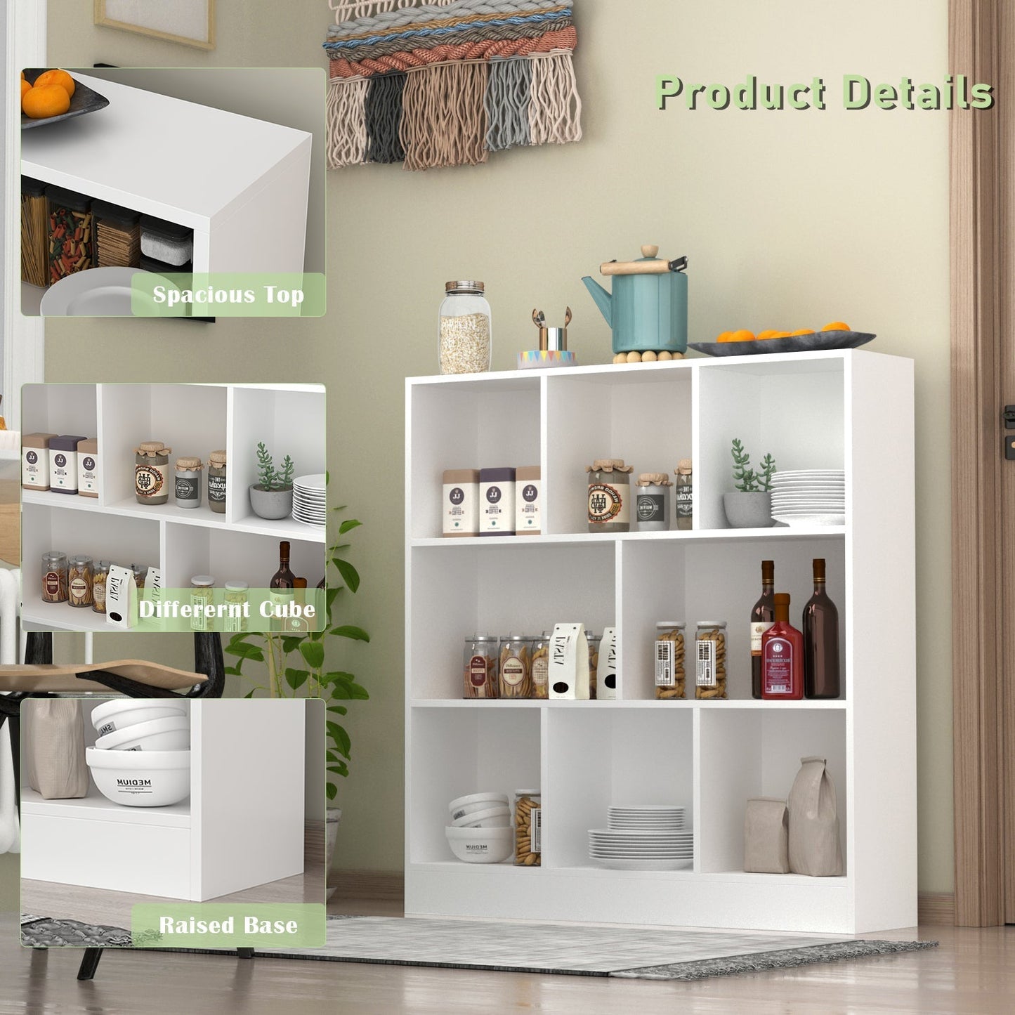 Meuble d'entrée, bibliothèque large pour enfants avec plusieurs compartiments et étagère à 3 niveaux 