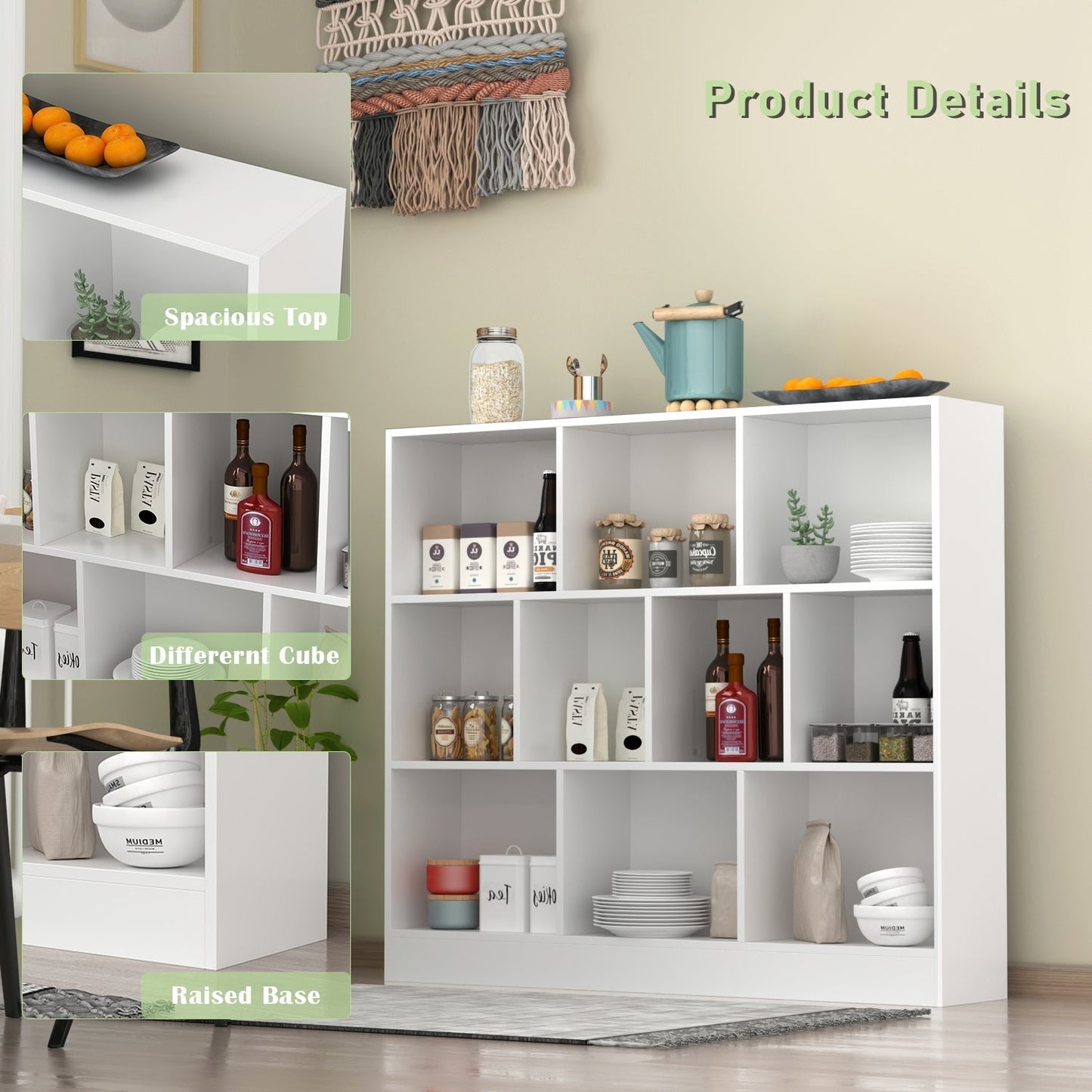 Meuble d'entrée, bibliothèque large pour enfants avec plusieurs compartiments et étagère à 3 niveaux 