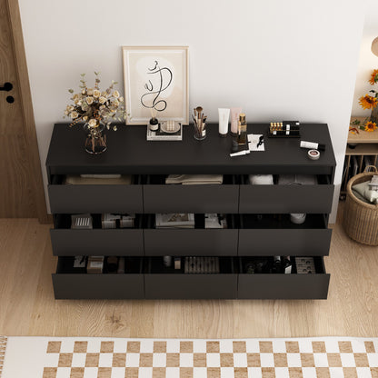 Buffet large à trois tiroirs avec rangement et 9 tiroirs