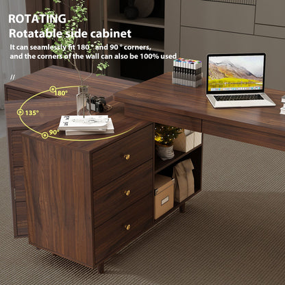 Bureau d'ordinateur en forme de L pour bureau à domicile, bureau moderne avec 3 tiroirs et pieds en bois