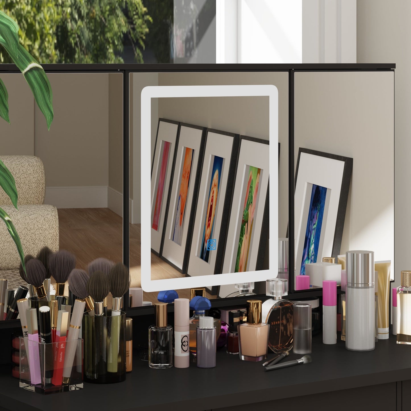 Coiffeuse avec miroir et lampe