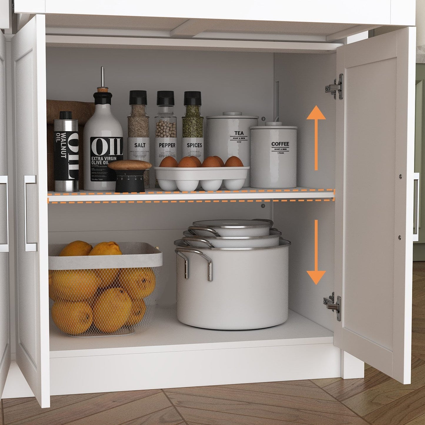 Îlot de cuisine de 61 po de largeur avec 2 tiroirs et 4 portes