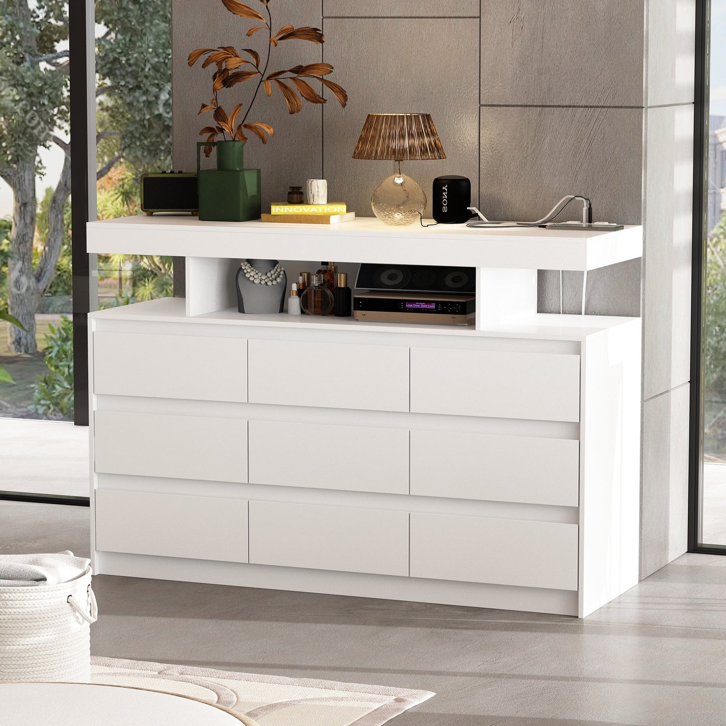 Commode à 9 tiroirs avec éclairage LED